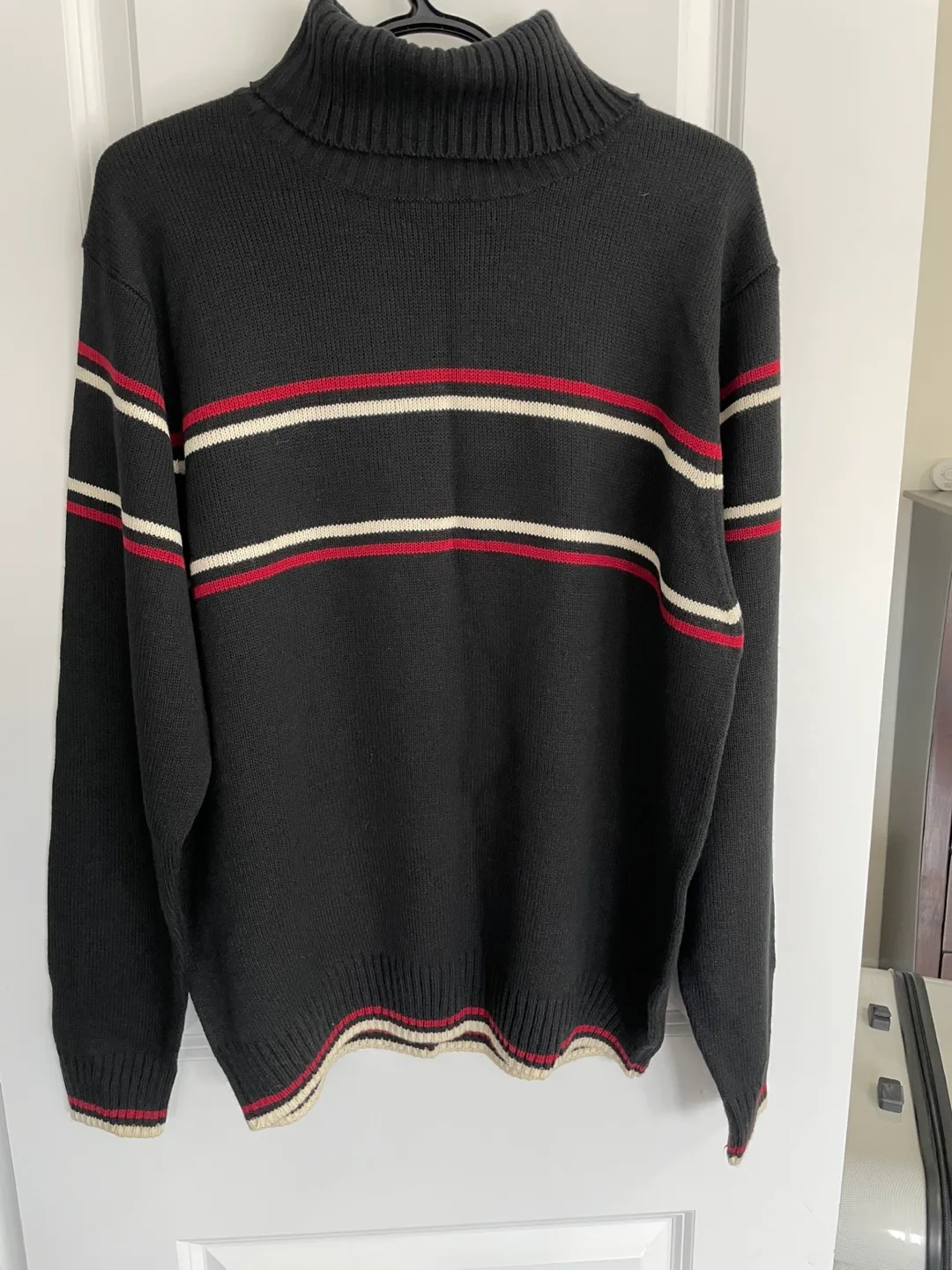 Men's Large Black Striped Turtleneck Sweater thumbnail