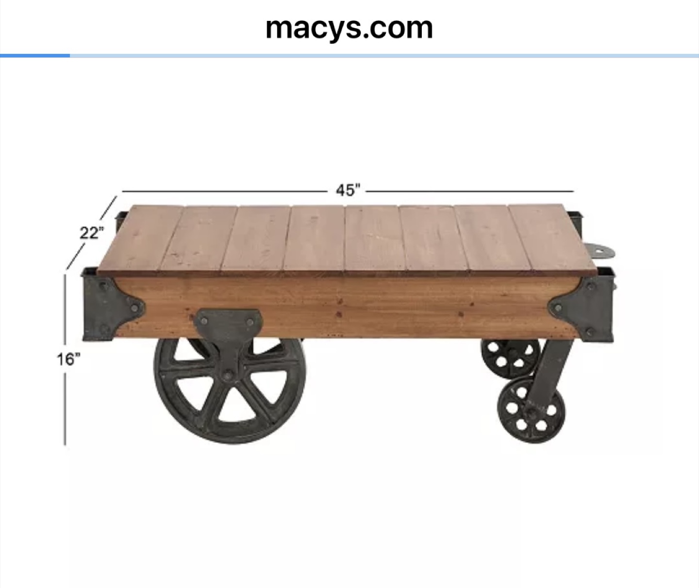 Industrial Style Wood and Metal Rolling Coffee Table - photo 5