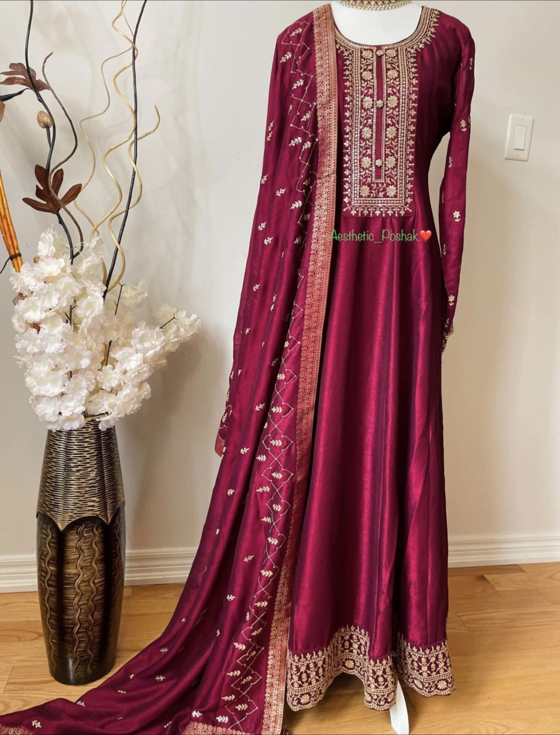 Gorgeous Maroon Embroidered embroidered Anarkali dress
