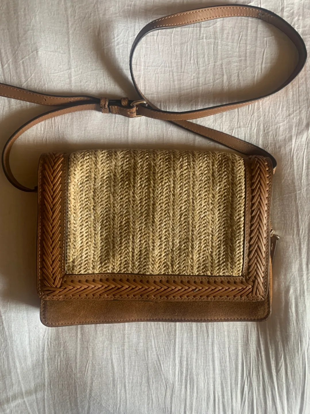 Zara Woman Straw and Suede Crossbody Bag thumbnail