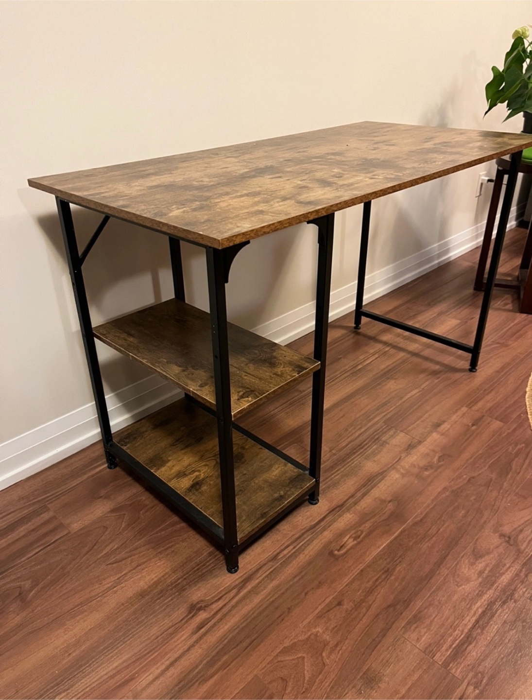 Rustic Brown Desk with Storage and metal frame
