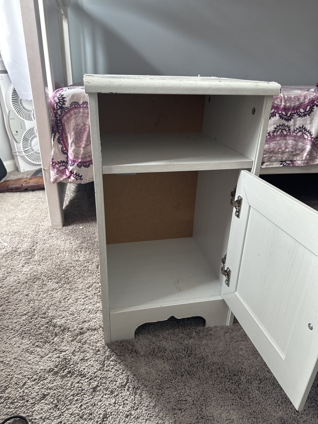 White Wooden Nightstand with Cabinet