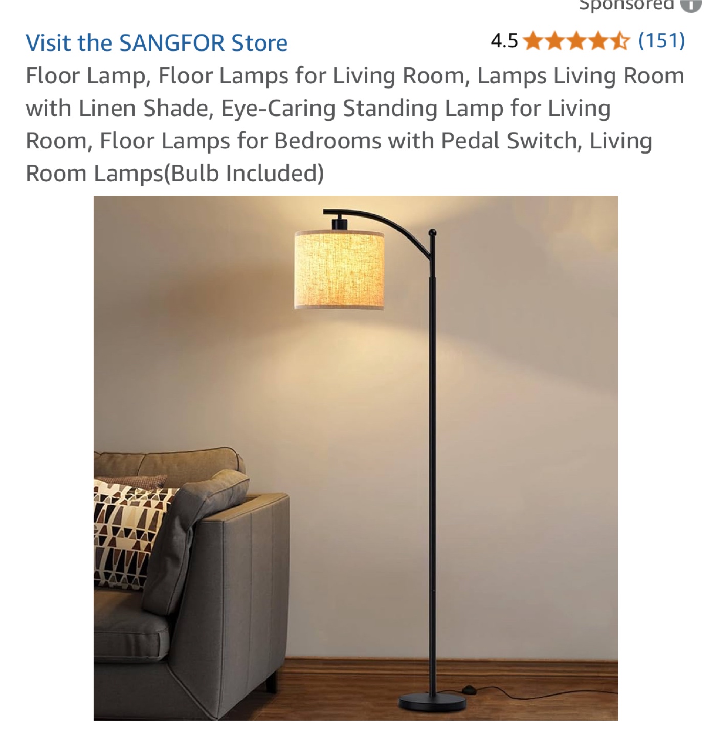 Arc Floor Lamp with Linen Shade - Excellent Condition