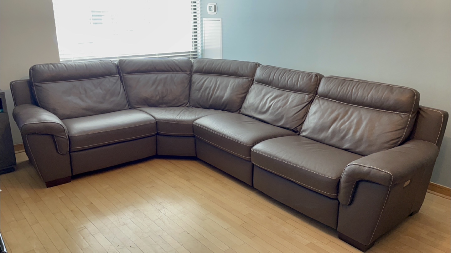Dark Taupe Leather Sectional Reclining Sofa - photo 4