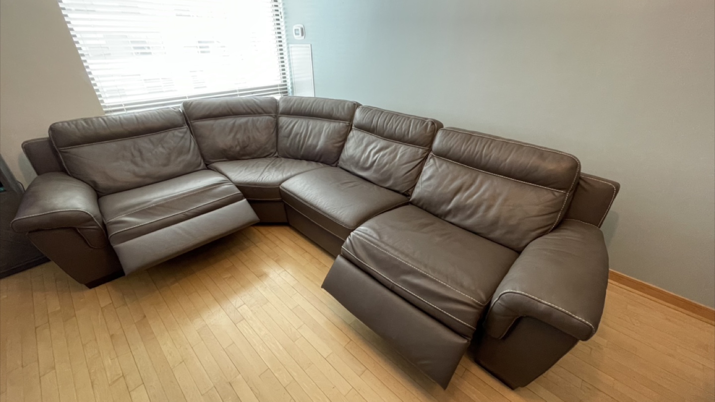 Dark Taupe Leather Sectional Reclining Sofa
