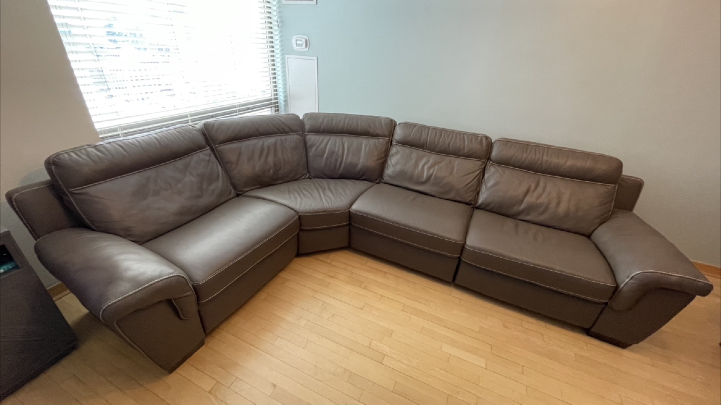 Dark Taupe Leather Sectional Reclining Sofa - photo 2