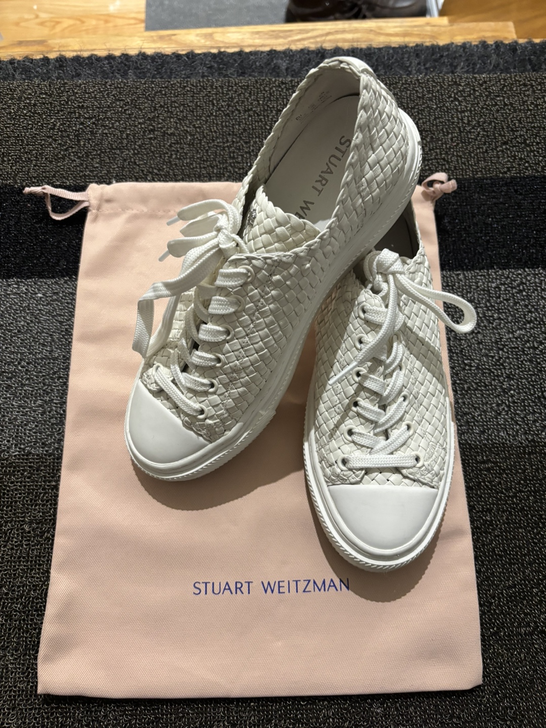 Stuart Weitzman White Woven Leather Sneakers - photo 2