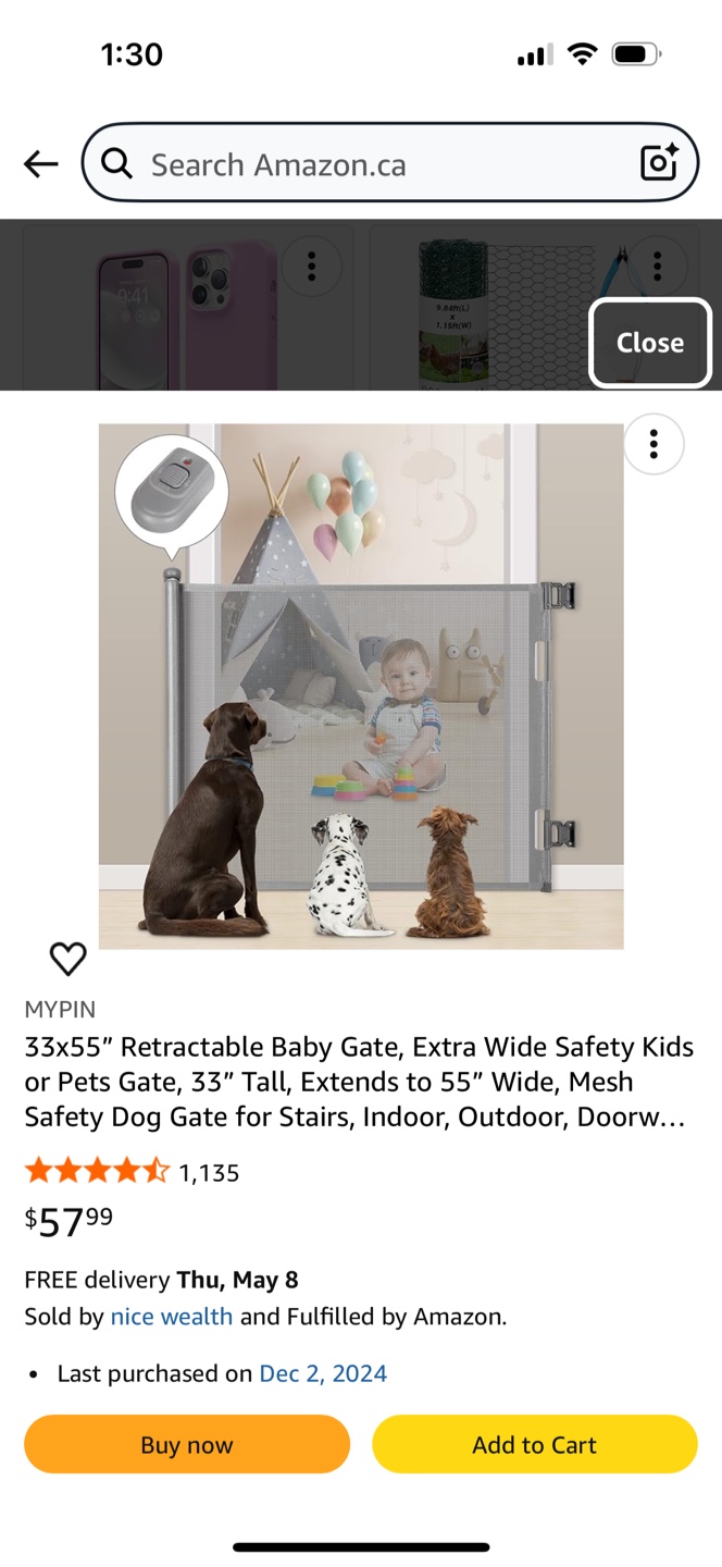 MYPIN Retractable Baby Gate - Grey