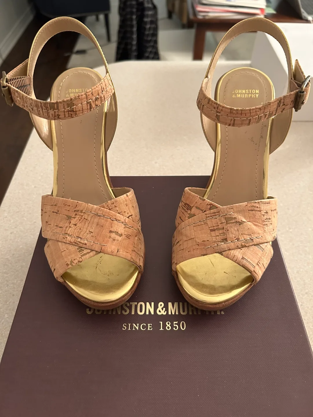 Cork & Gold Wedge Sandals (Size 8) image indicator(6)