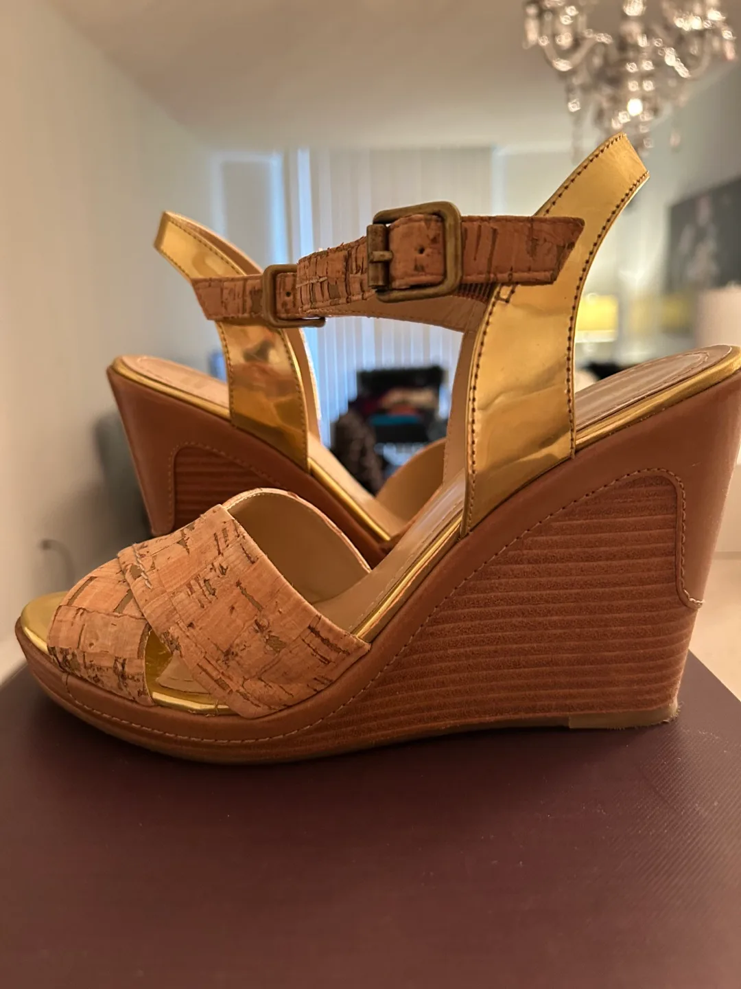 Cork & Gold Wedge Sandals (Size 8) image indicator(7)