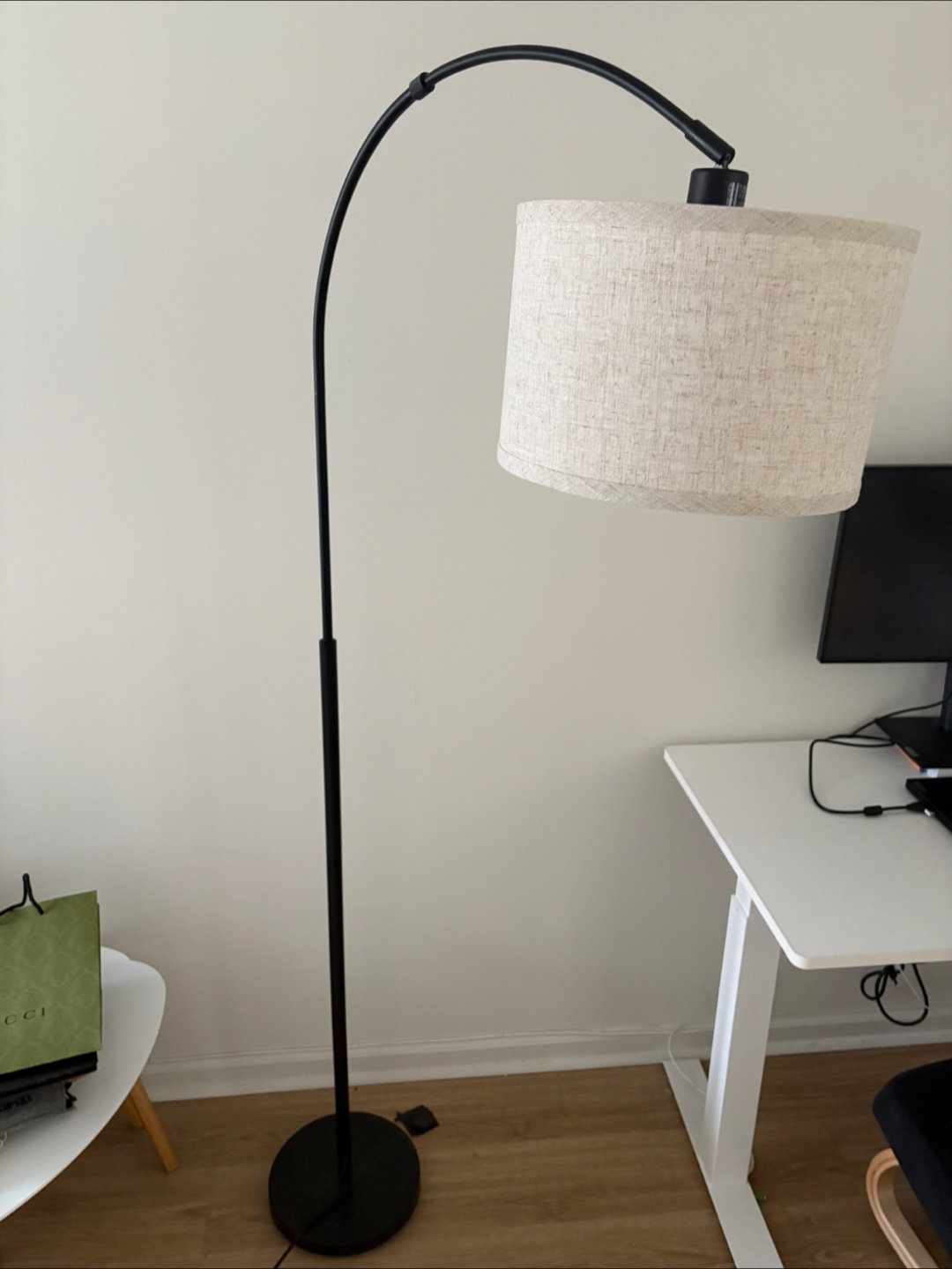 Arc Floor Lamp with Beige Shade