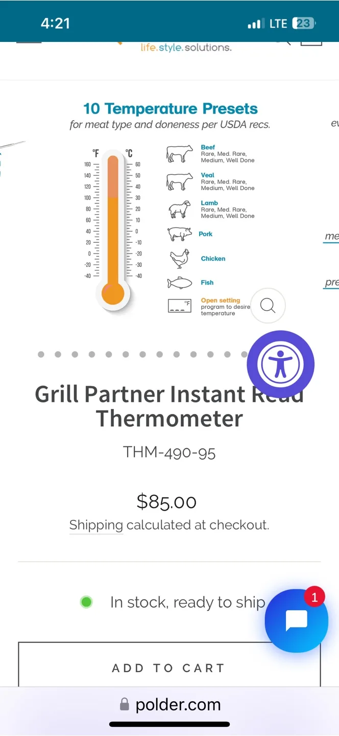 Polder Grill Partner Instant Read Thermometer THM-490-95 image indicator(9)