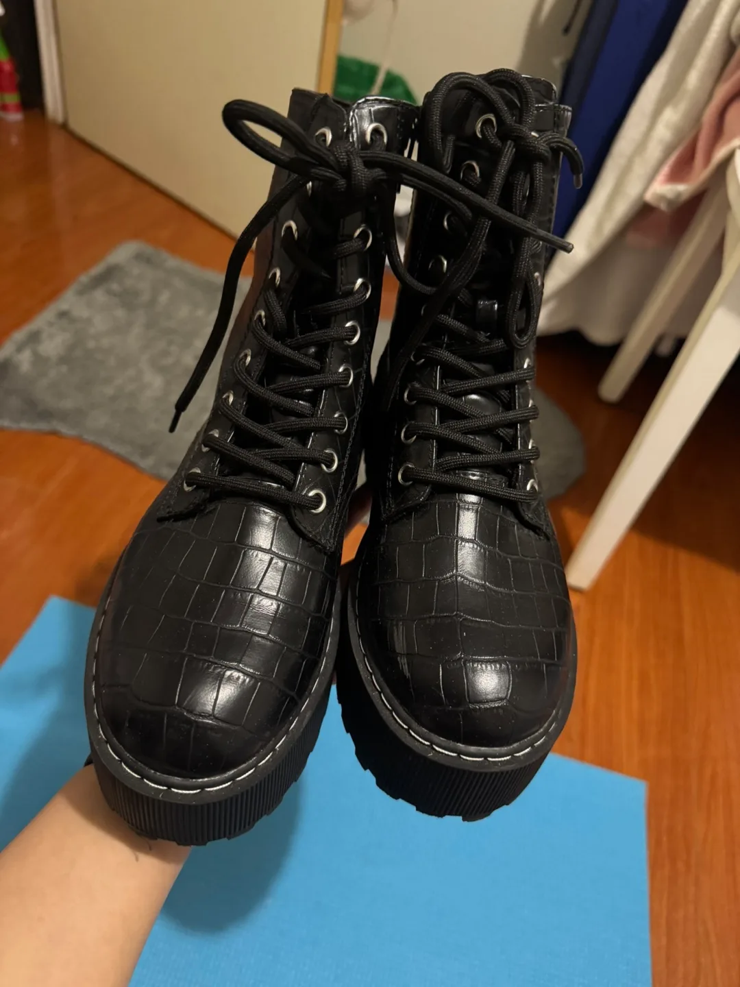 Black Crocodile-Embossed Platform Boots thumbnail