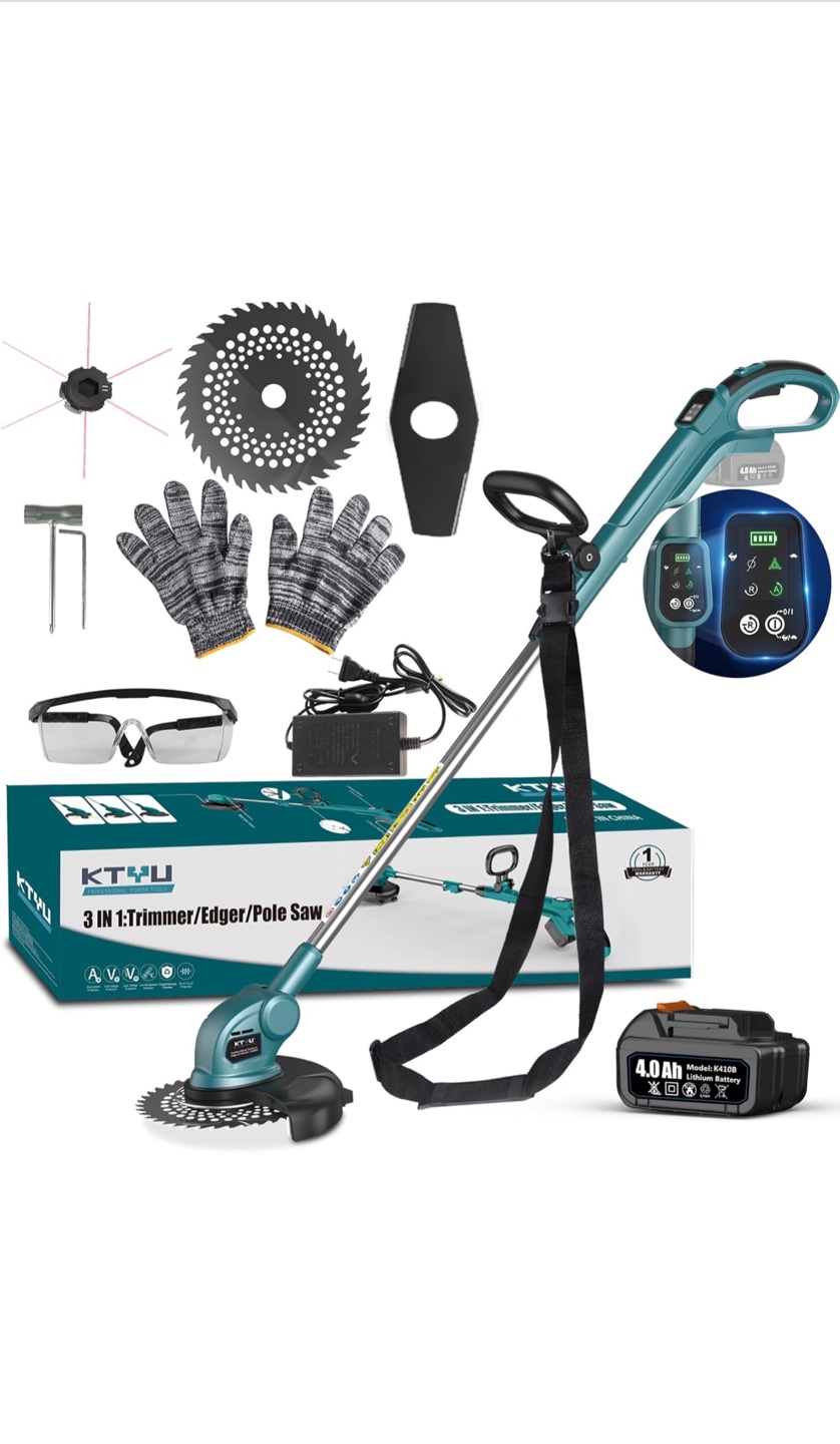 KTYU 21V 3-in-1 Cordless Grass Trimmer, Edger, and Pole Saw
