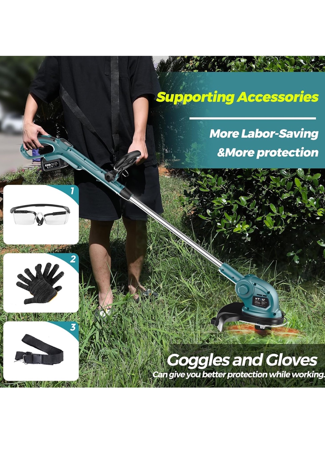 KTYU 21V 3-in-1 Cordless Grass Trimmer, Edger, and Pole Saw - photo 4