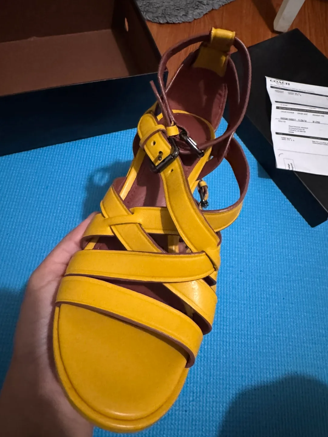 Coach Yellow Leather Wedge Sandals - Size 6B image indicator(2)