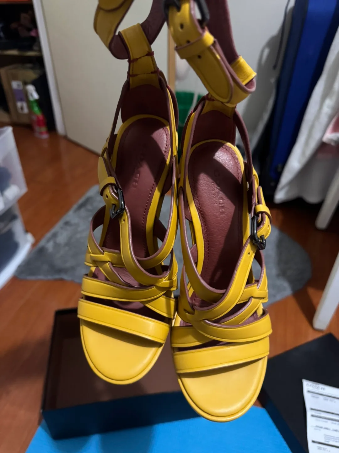 Coach Yellow Leather Wedge Sandals - Size 6B image indicator(5)
