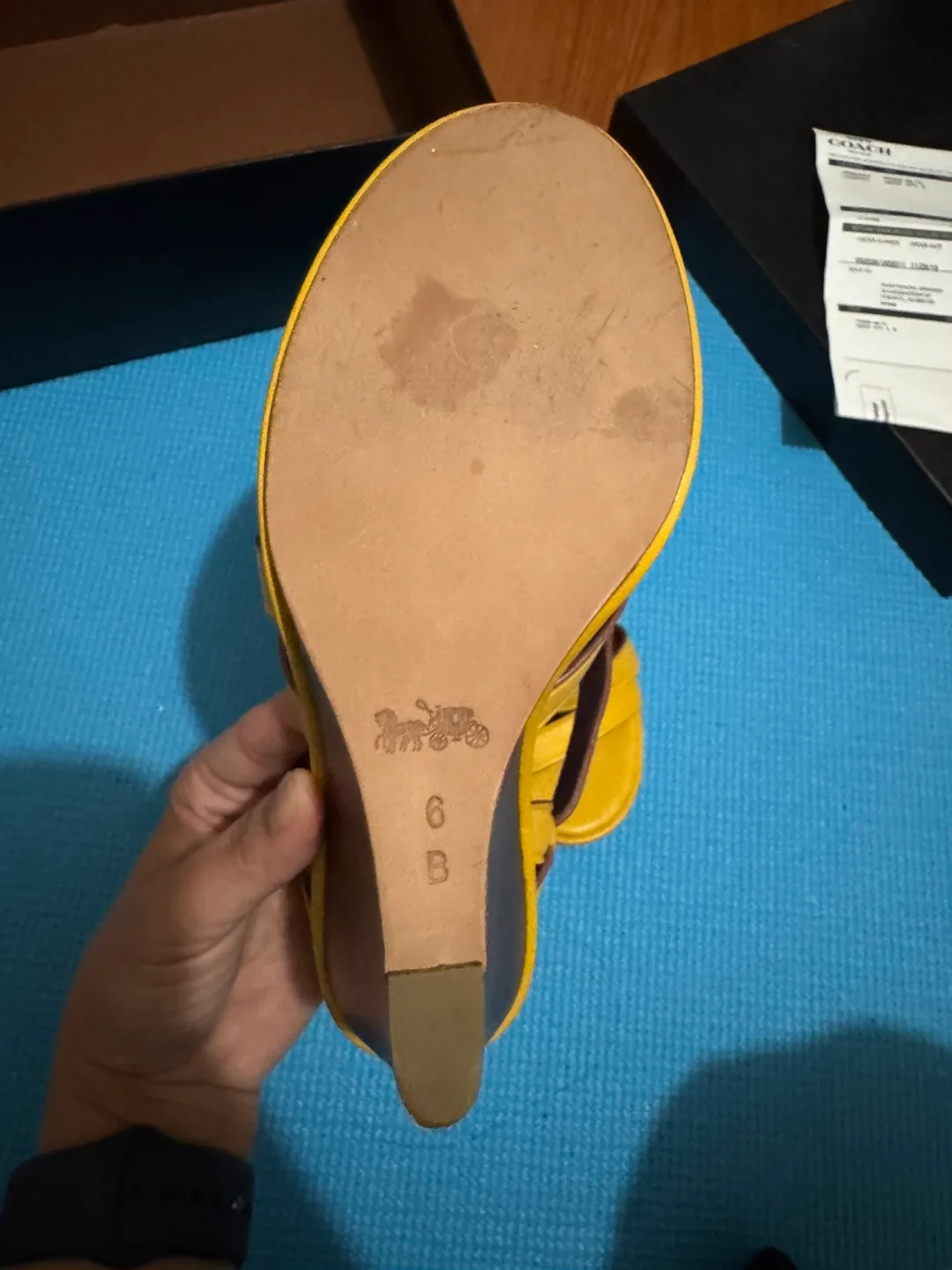 Coach Yellow Leather Wedge Sandals - Size 6B image indicator(4)