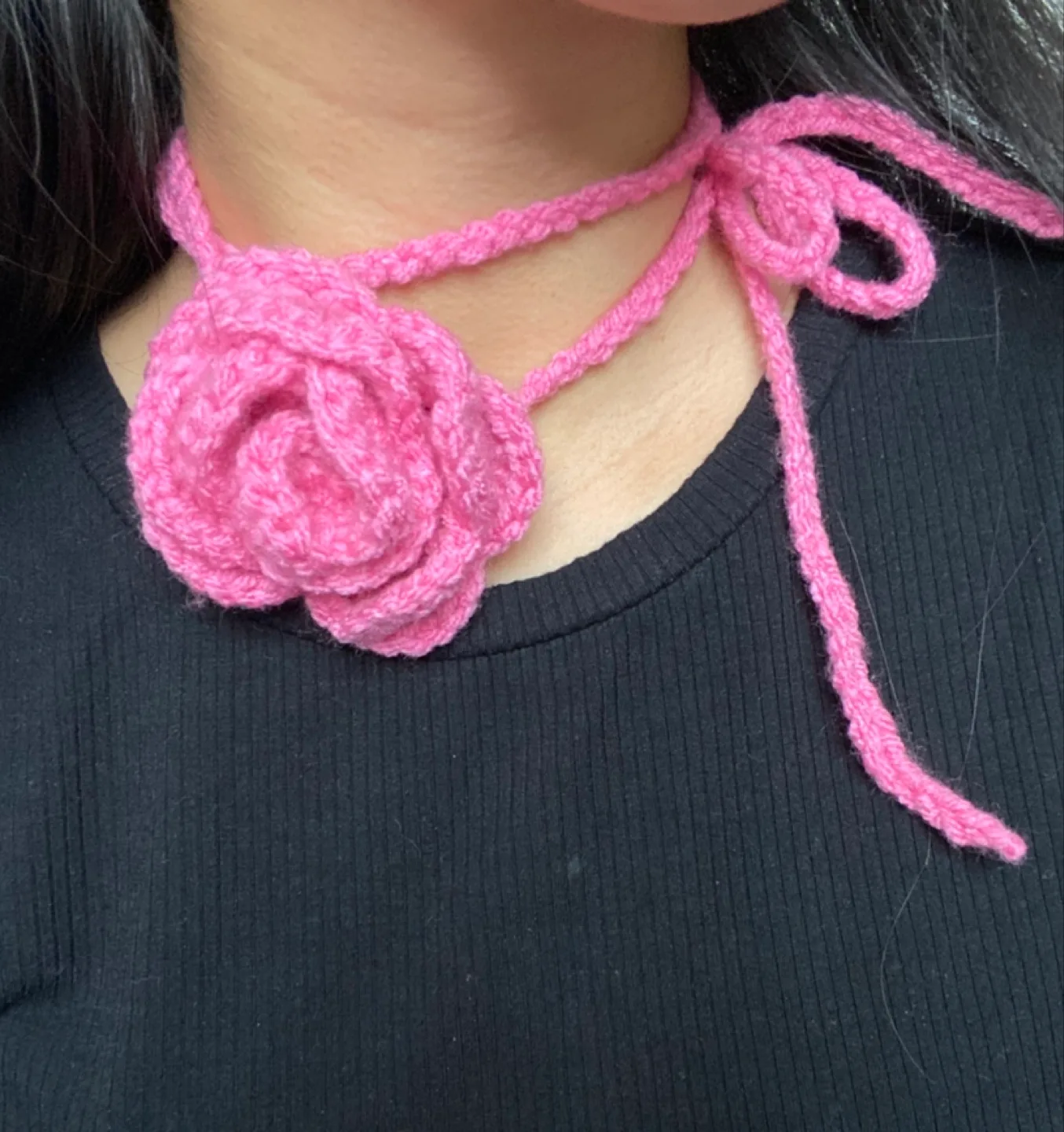 Handmade Crochet Rose Choker Necklace thumbnail