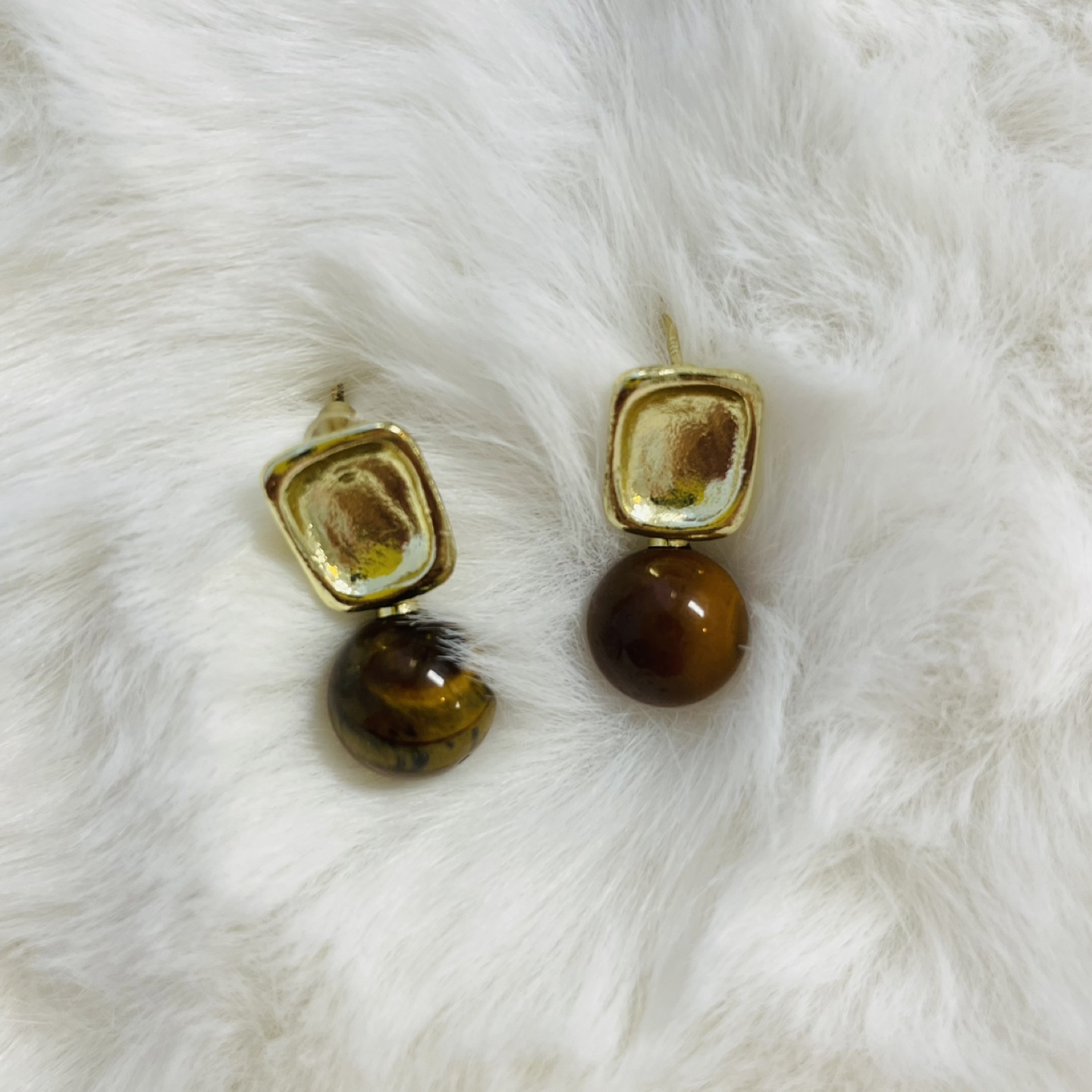 Three Pairs of Tiger Eye Stone Earrings - photo 3