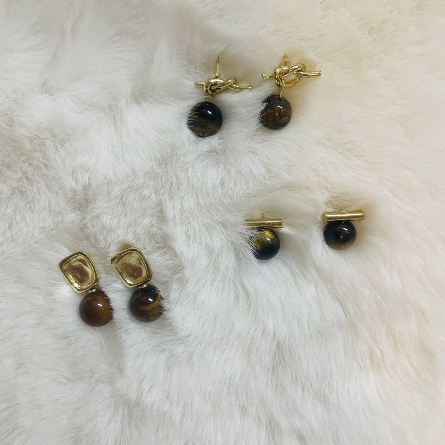 Three Pairs of Tiger Eye Stone Earrings - photo 2