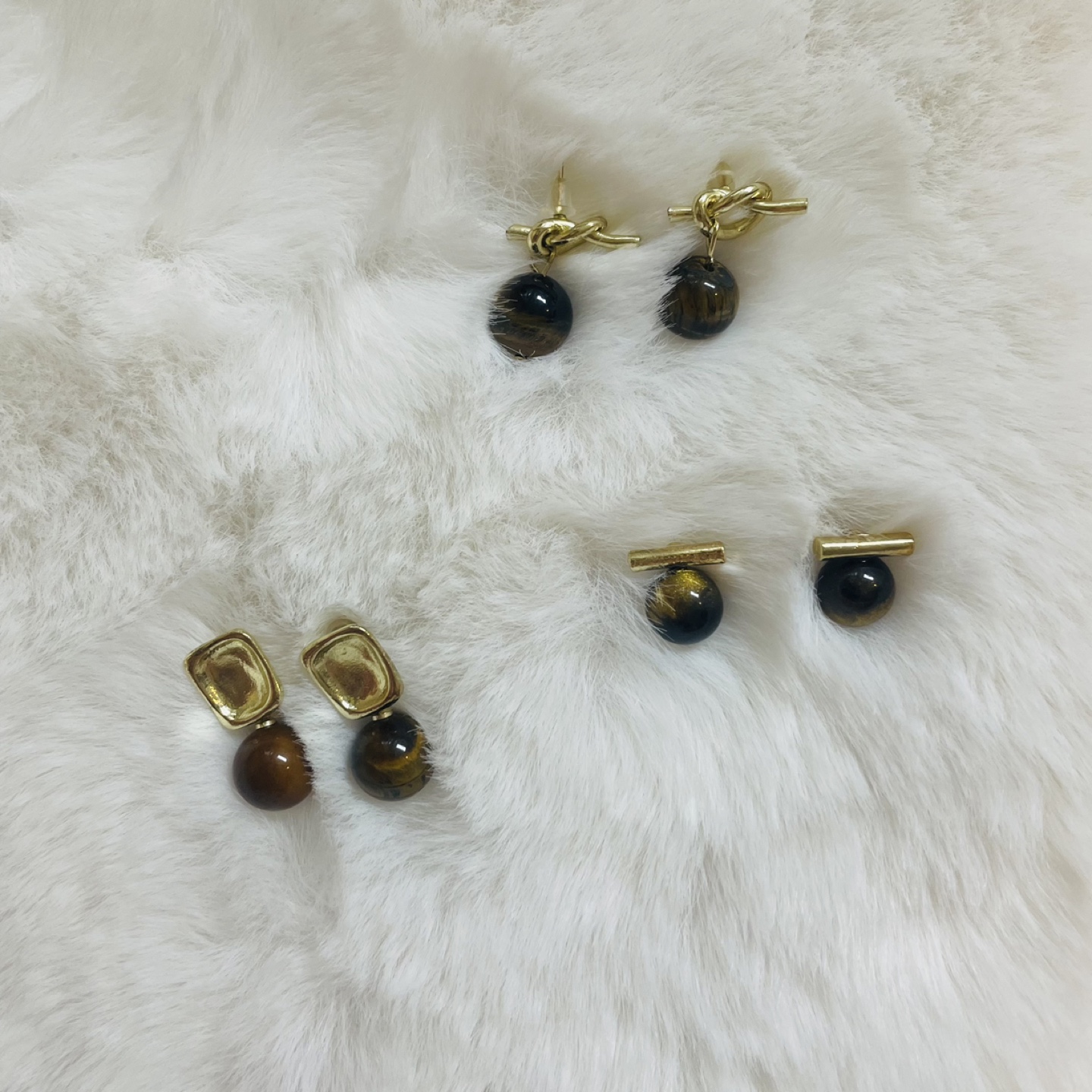 Three Pairs of Tiger Eye Stone Earrings