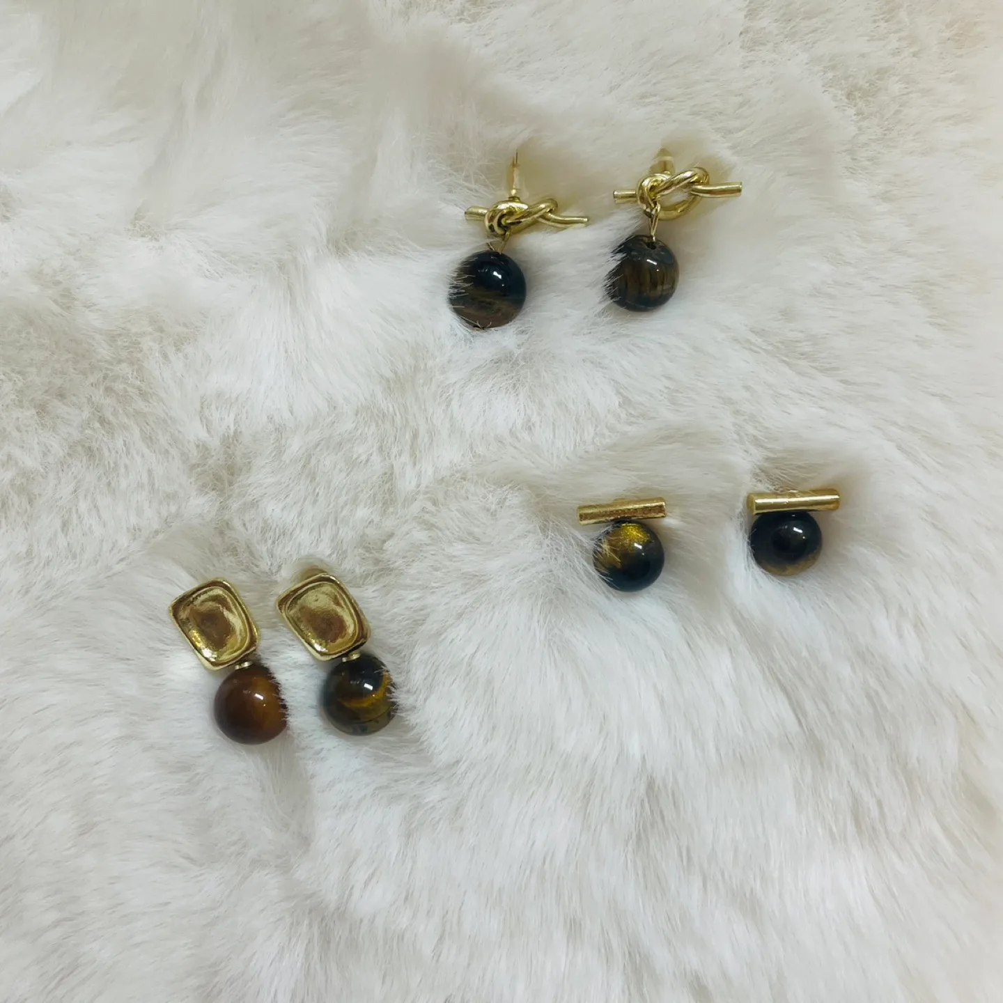 Three Pairs of Tiger Eye Stone Earrings thumbnail