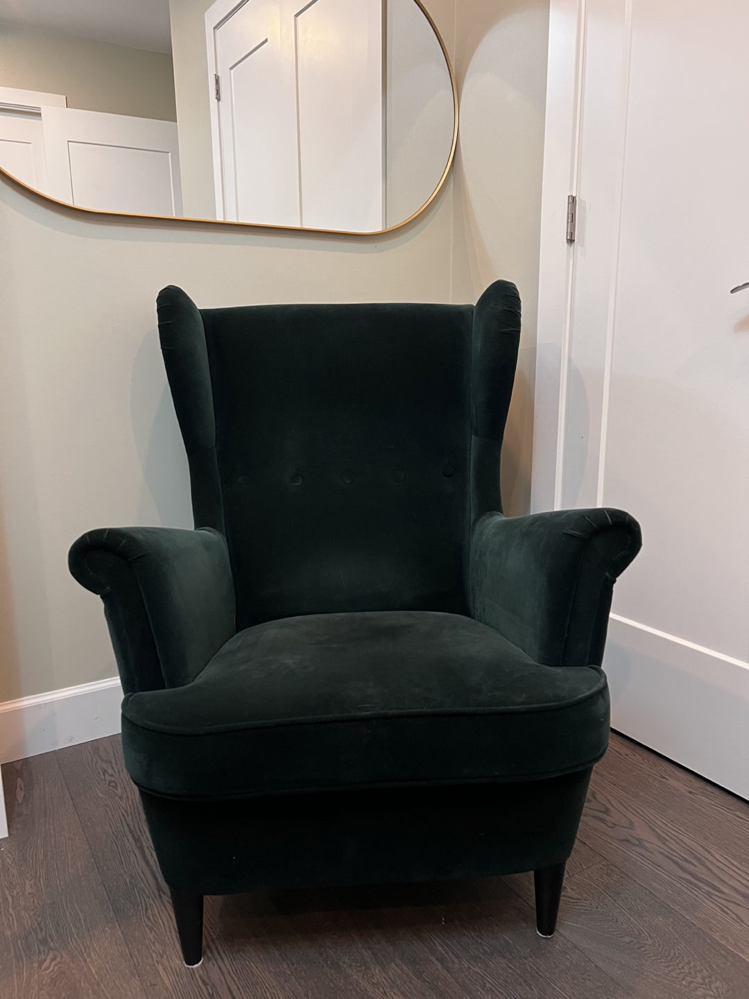 Dark Green Velvet Wingback Chair and Ottoman