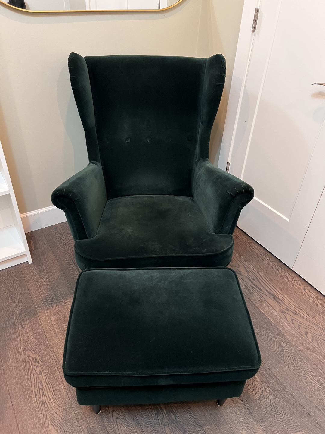 Dark Green Velvet Wingback Chair and Ottoman - photo 2