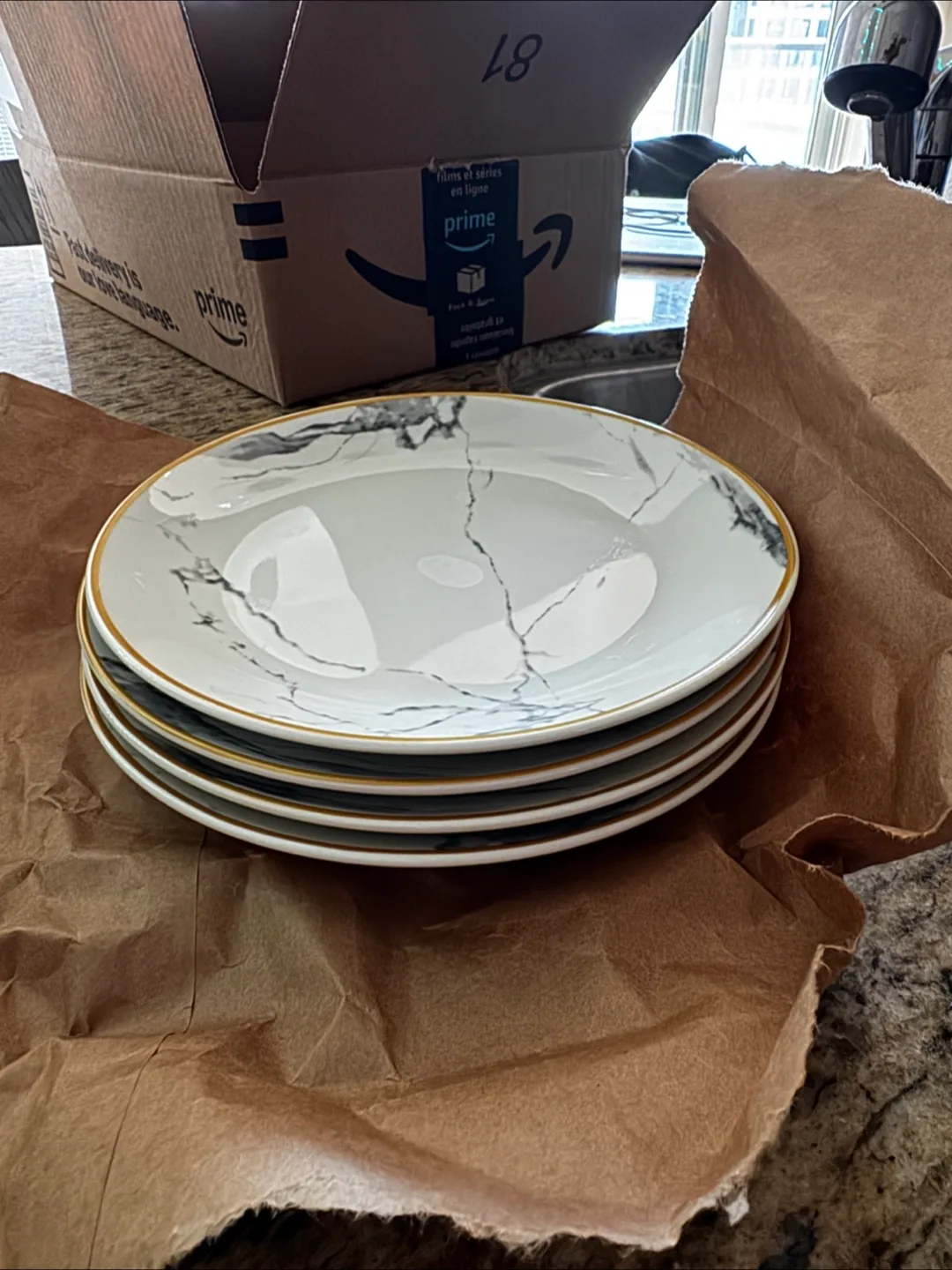 New! Marble-patterned Dinner Plates and Bowls Set image indicator(2)