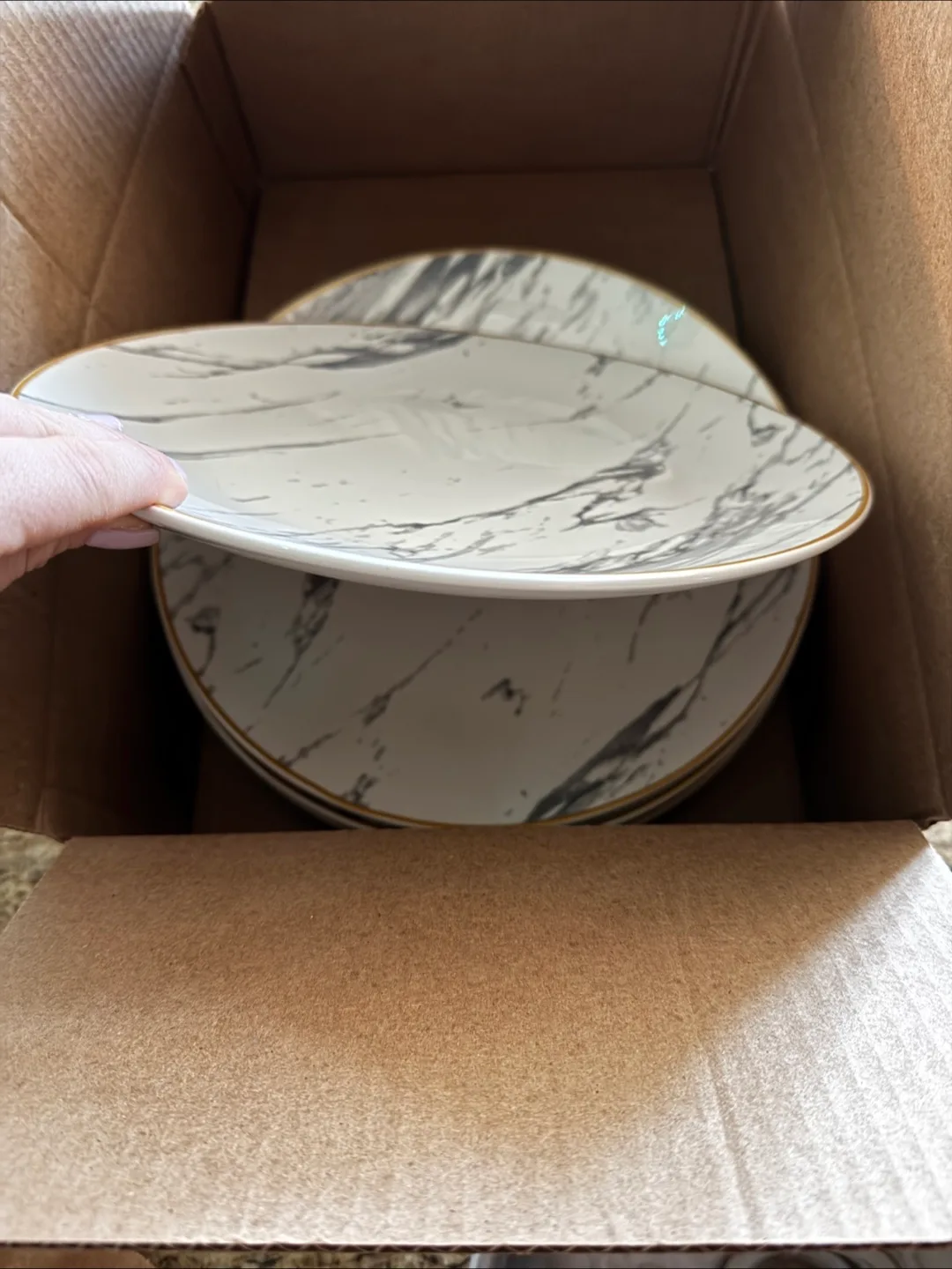 New! Marble-patterned Dinner Plates and Bowls Set image indicator(4)