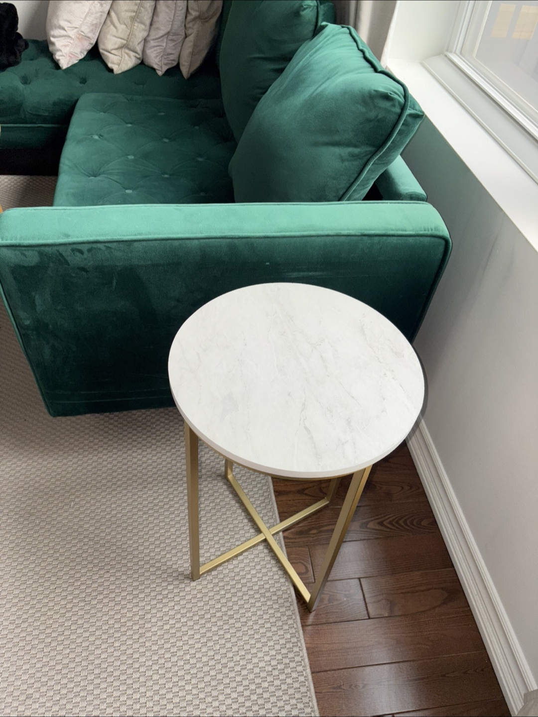 Set of Two Round Marble-Top Side Tables with Gold Metal Frame - photo 2