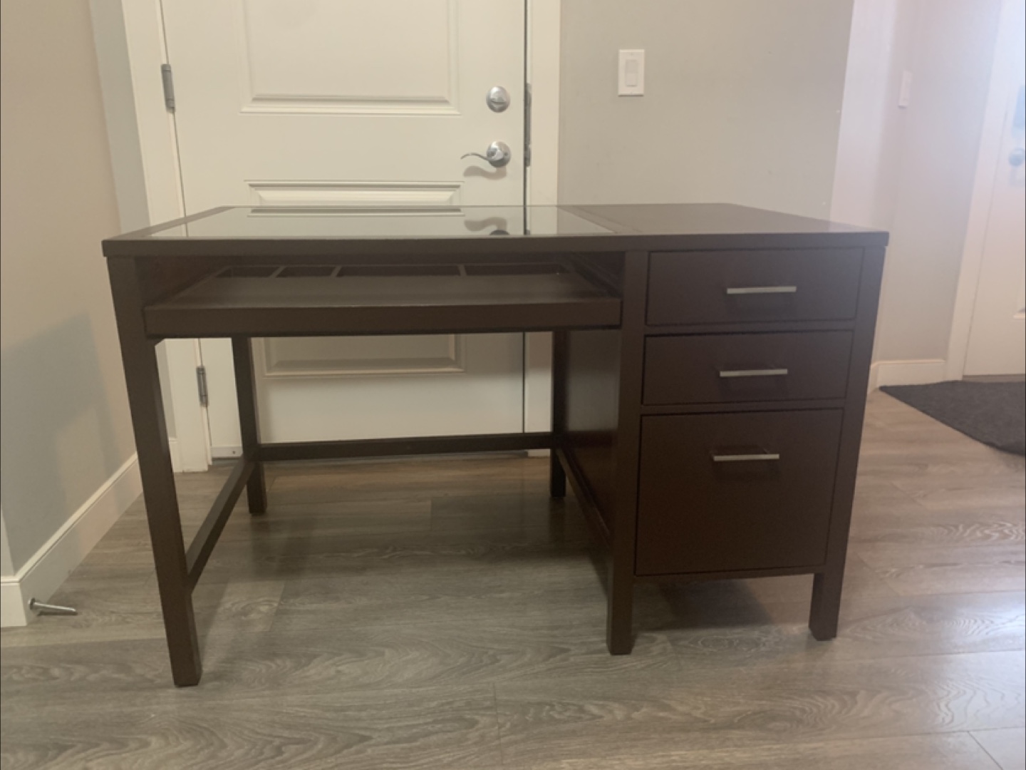 Dark Brown Writing Desk with Glass Top and chair - photo 2