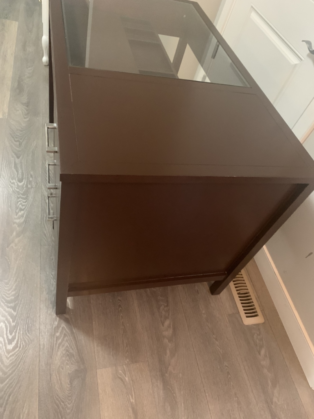 Dark Brown Writing Desk with Glass Top and chair - photo 4