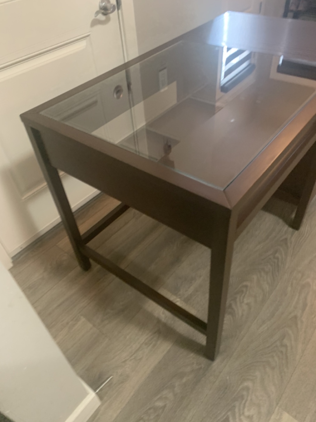 Dark Brown Writing Desk with Glass Top and chair - photo 5