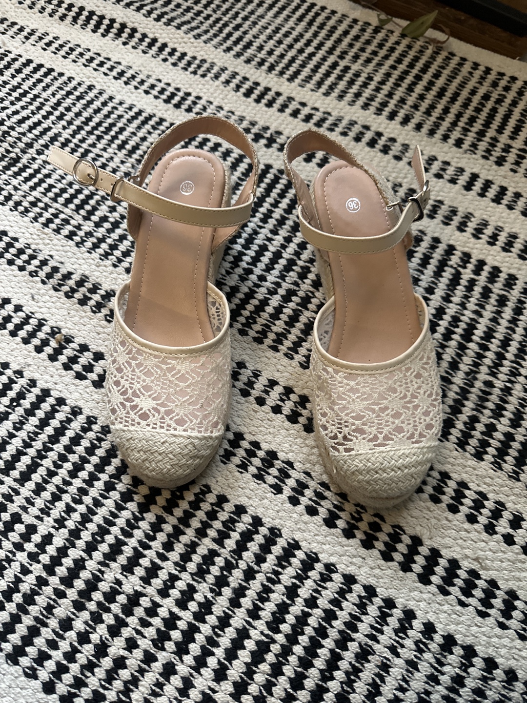 Cream Lace Wedge Espadrilles
