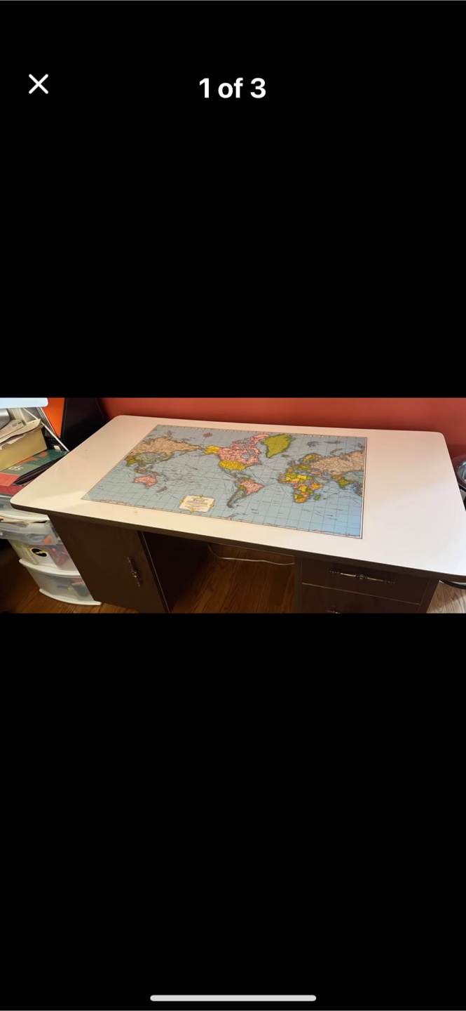 Vintage Mid-Century Modern Desk with World Map