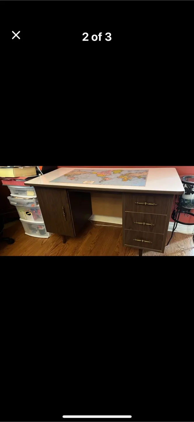 Vintage Mid-Century Modern Desk with World Map image indicator(2)