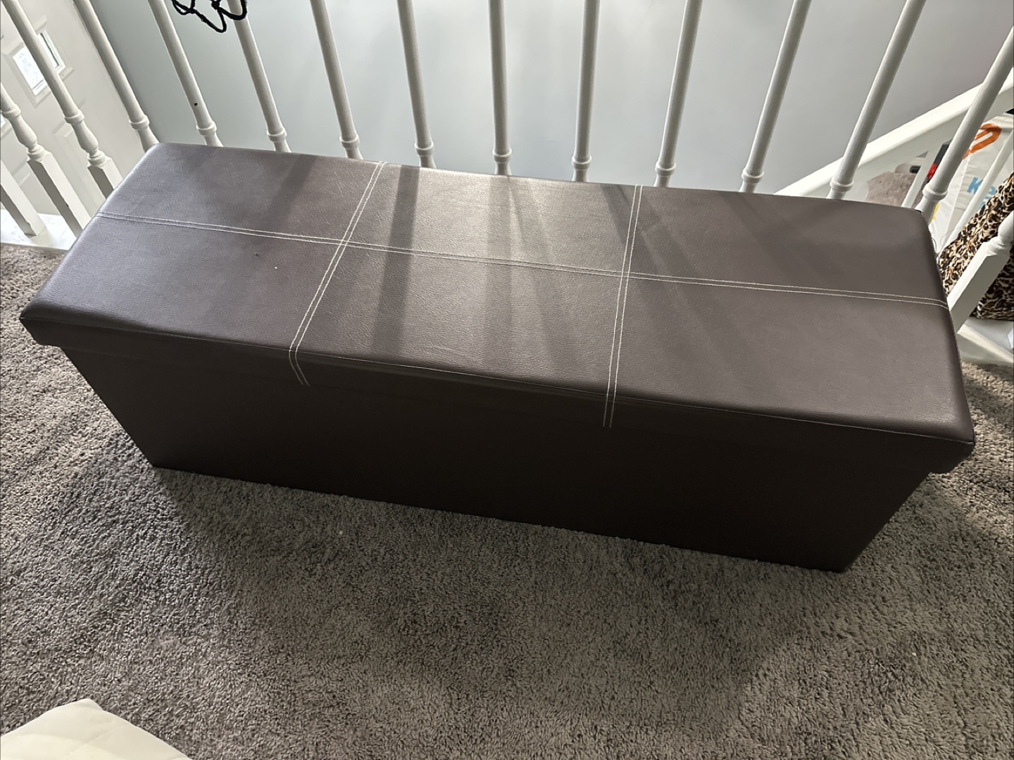 Brown Faux Leather Storage Ottoman Bench - photo 2