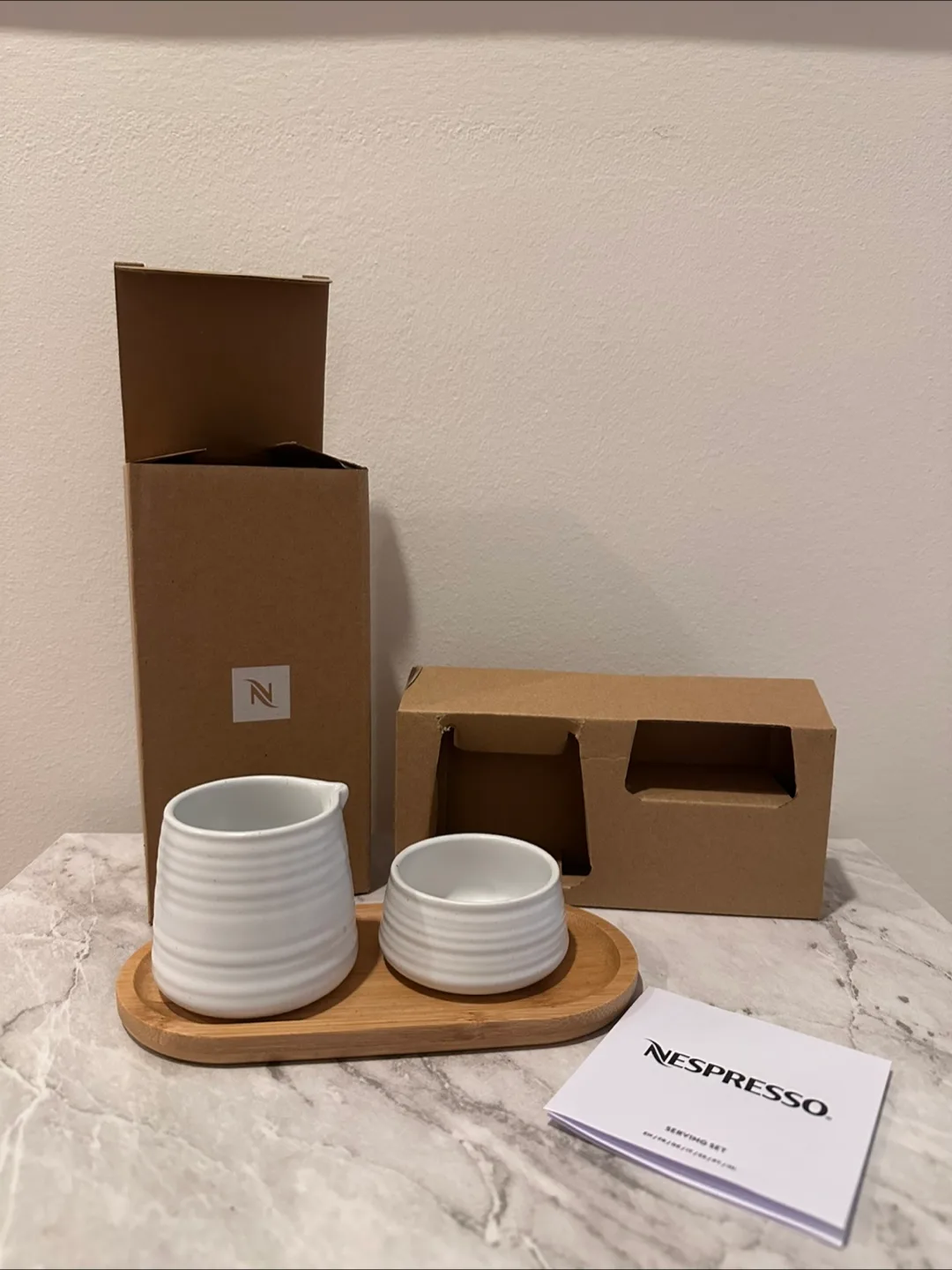 Nespresso Serving Set - Creamer and Sugar Bowl with Bamboo Tray thumbnail