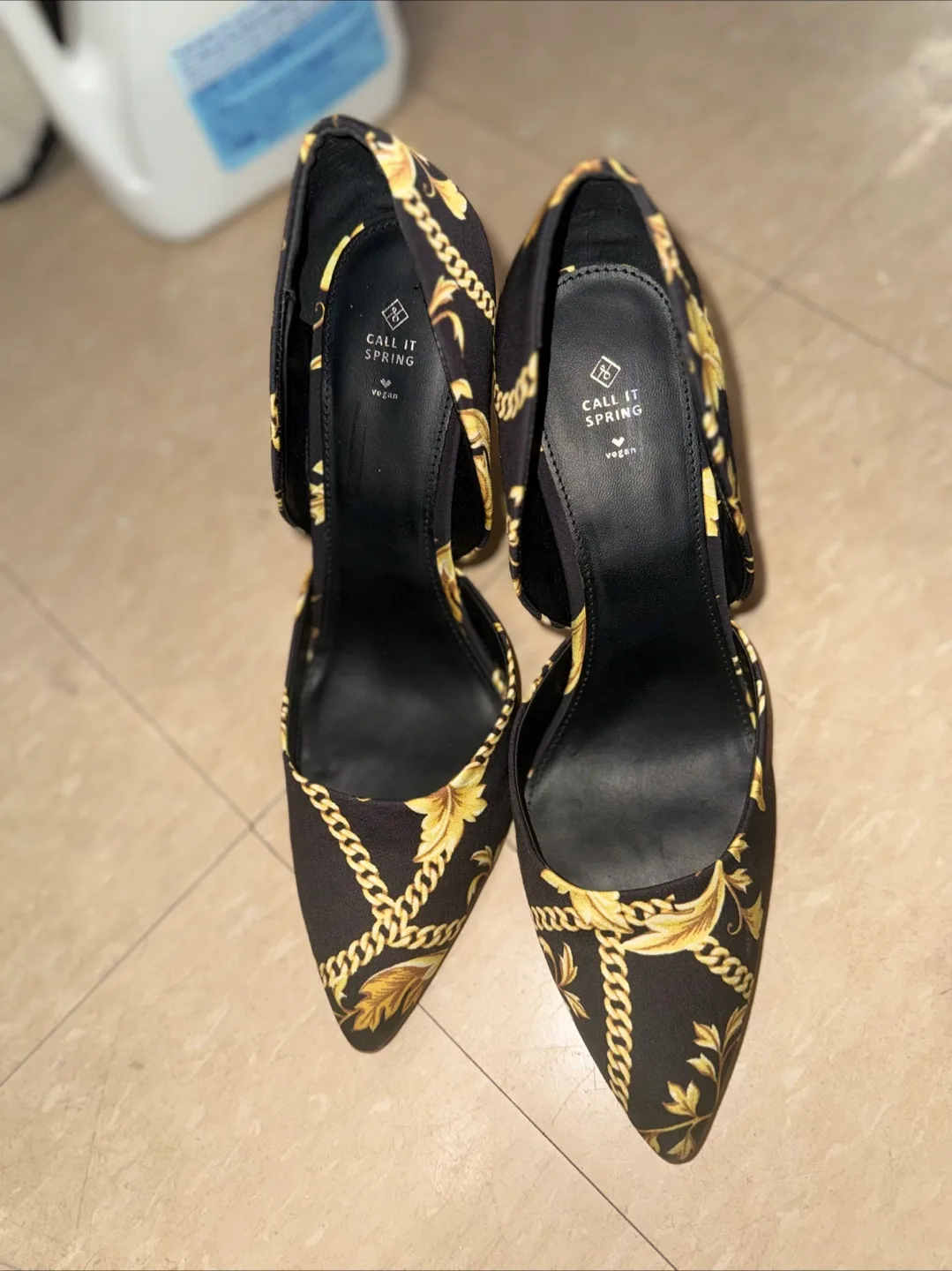 Call It Spring Vegan Black and Gold Heels🧡 image indicator(2)
