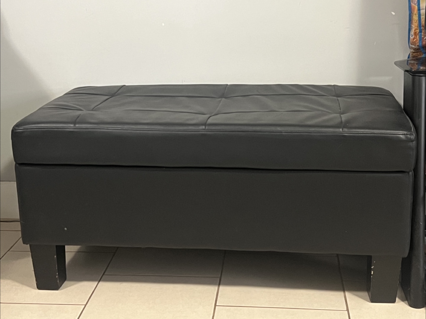 Black Faux Leather Storage Ottoman Bench