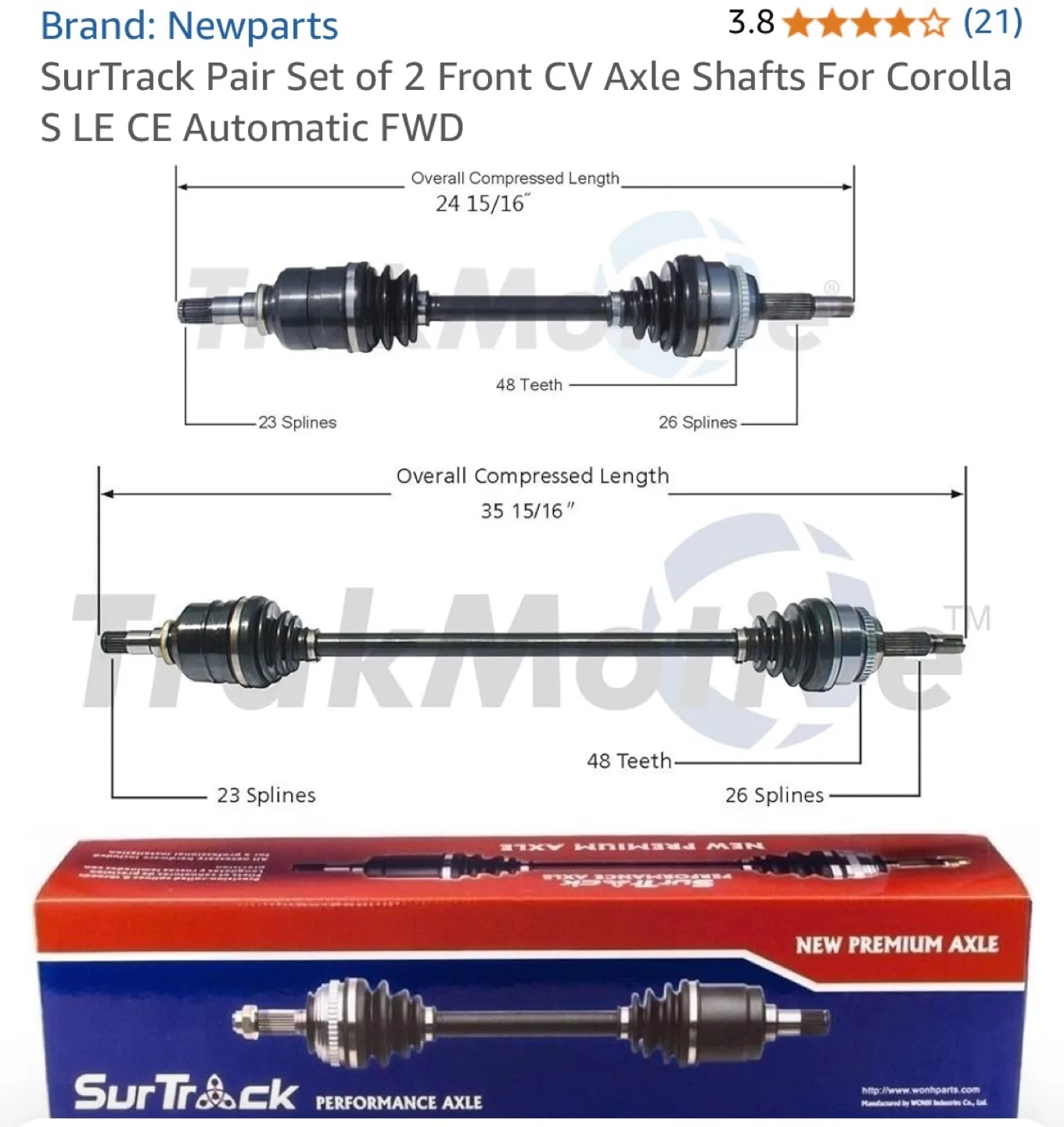 🧡 Front CV Axle Shafts for Toyota Corolla S LE CE Automatic FWD thumbnail