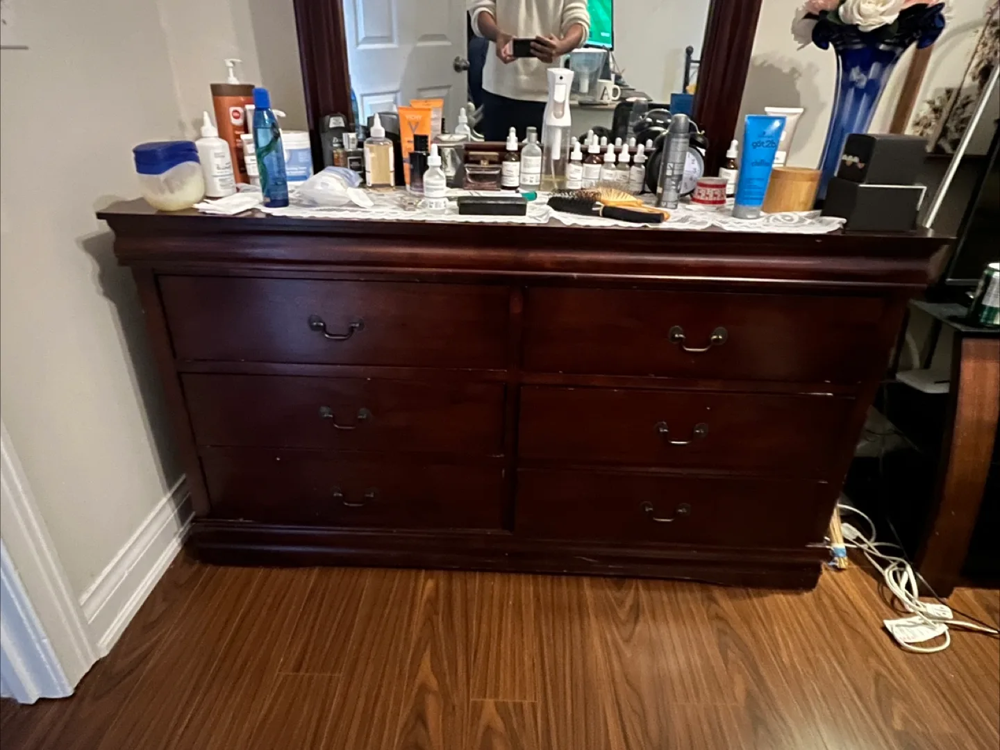 Dark Brown Wooden Dresser with Mirror thumbnail