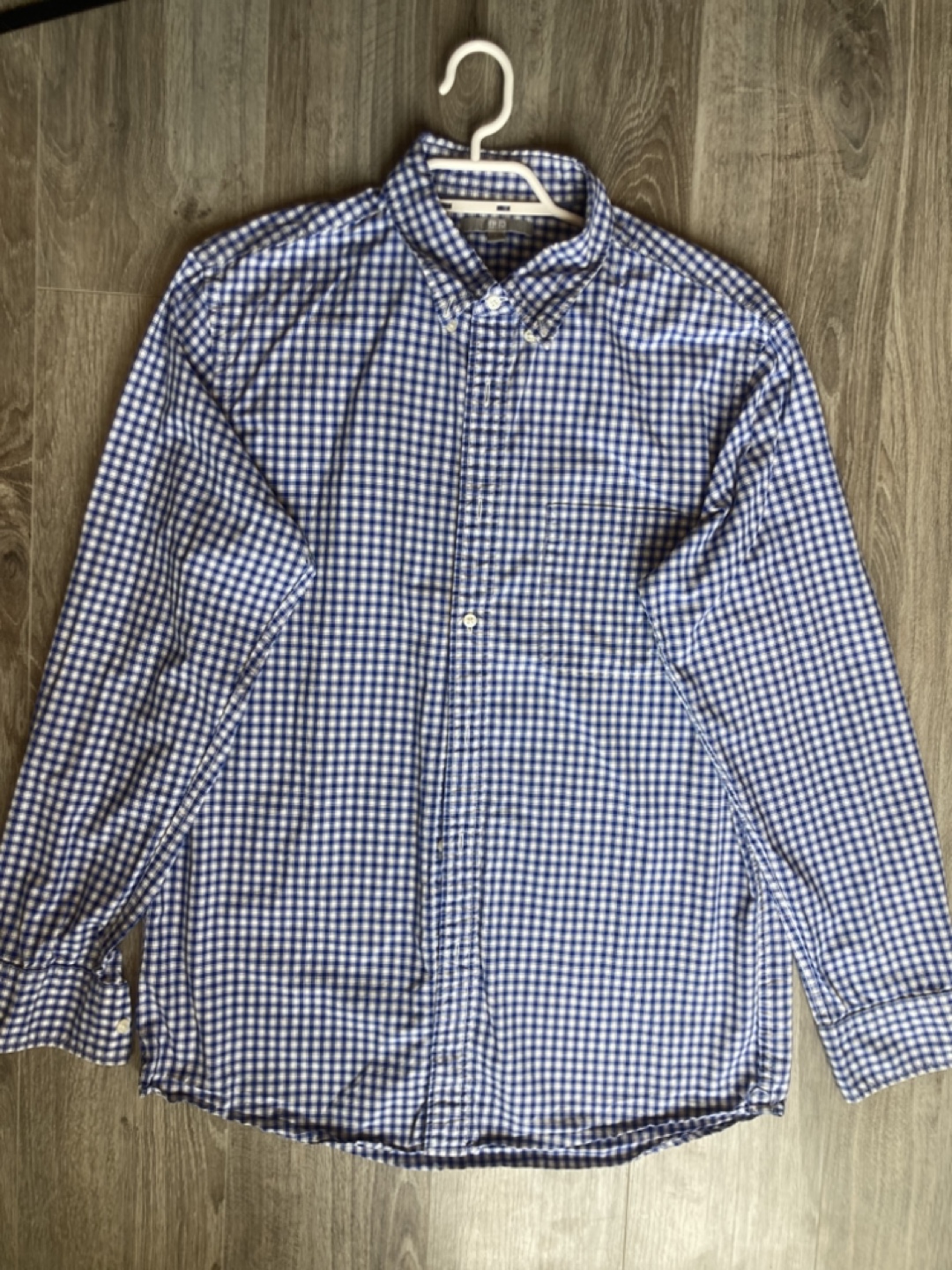 Men's UNIQLO Blue Gingham Long-Sleeve Shirt