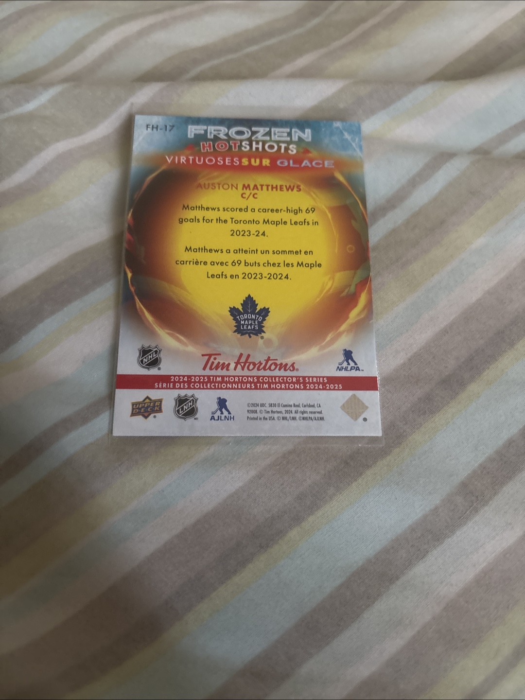 2023-24 Tim Hortons Auston Matthews Frozen Hotshots Hockey Card - photo 2