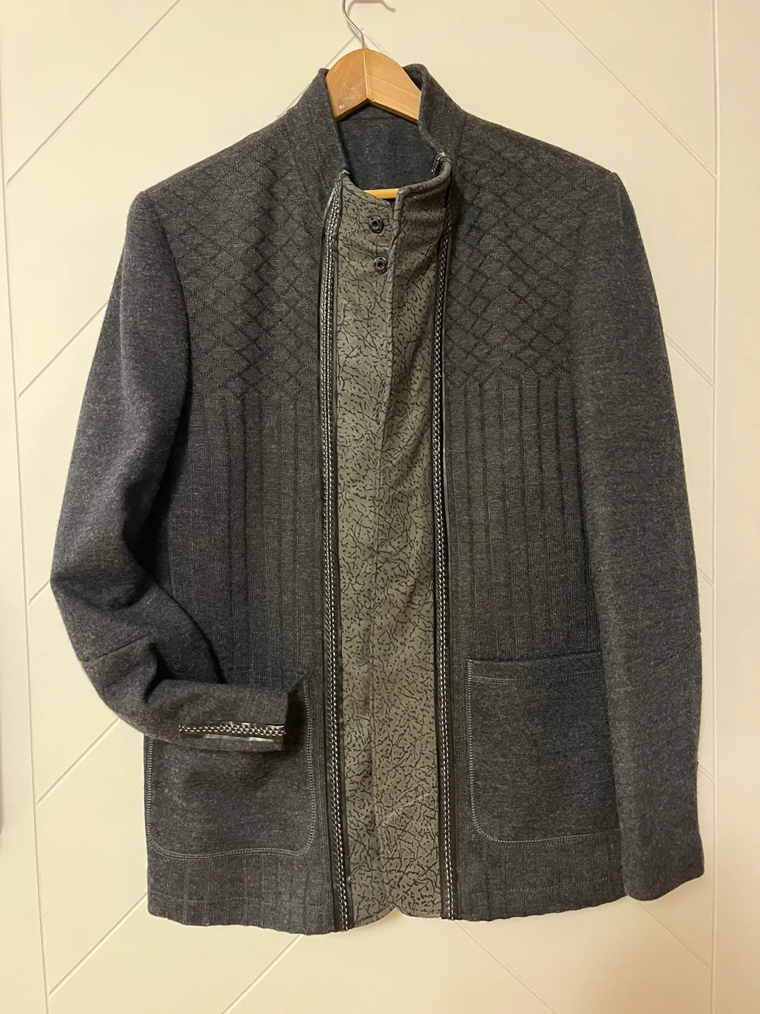 Haight & Ashbury Grey Knit Designer Blazer Jacket Size L image indicator(4)