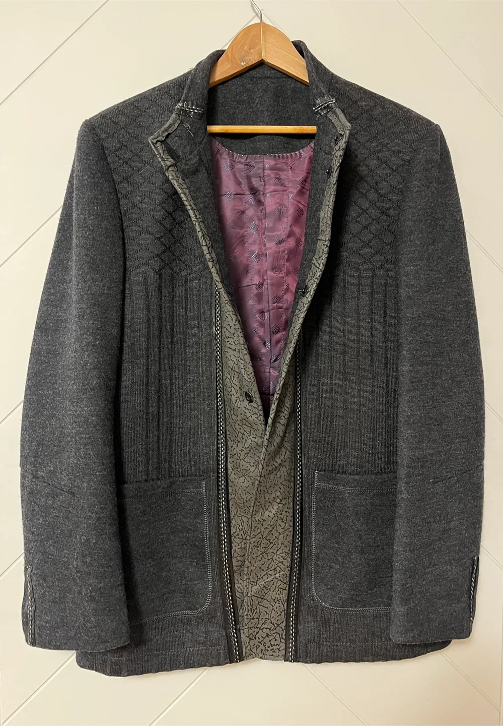 Haight & Ashbury Grey Knit Designer Blazer Jacket Size L image indicator(3)