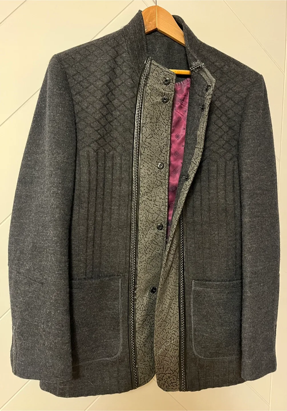 Haight & Ashbury Grey Knit Designer Blazer Jacket Size L image indicator(8)