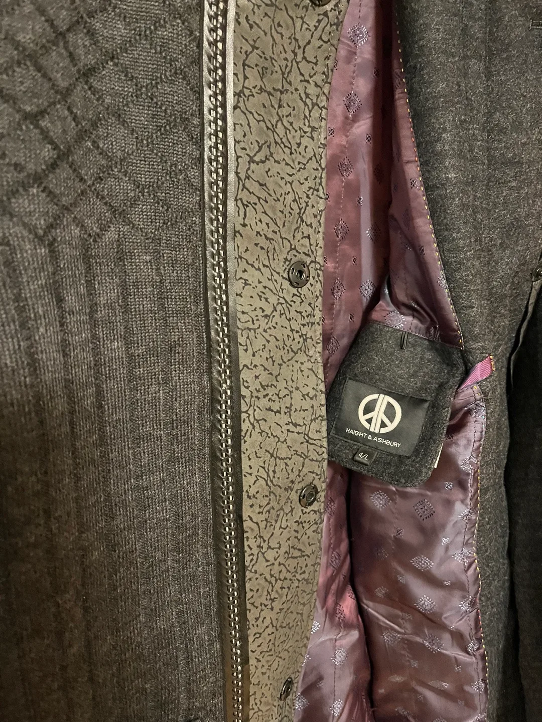 Haight & Ashbury Grey Knit Designer Blazer Jacket Size L image indicator(10)